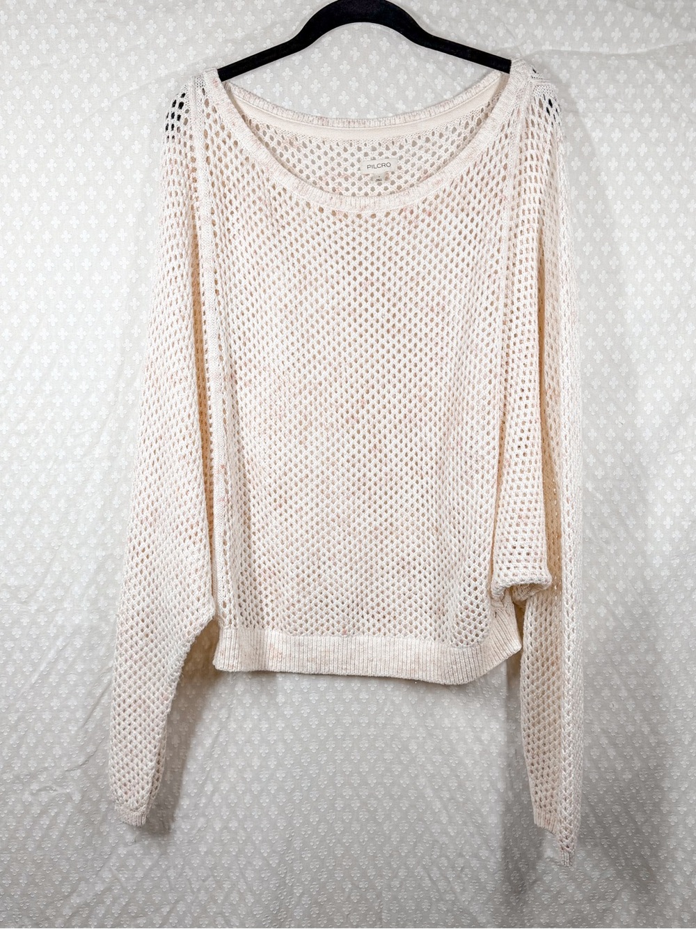 Anthropologie Pilcro Light Pink‎ Crochet Knit Eyelet Oversized Sweater